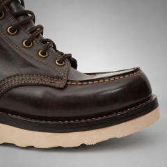 PASCH Railman Moc-Toe Wedge Boot in Coffee Brown Horse Leather