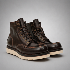 PASCH Railman Moc-Toe Wedge Boot in Coffee Brown Horse Leather