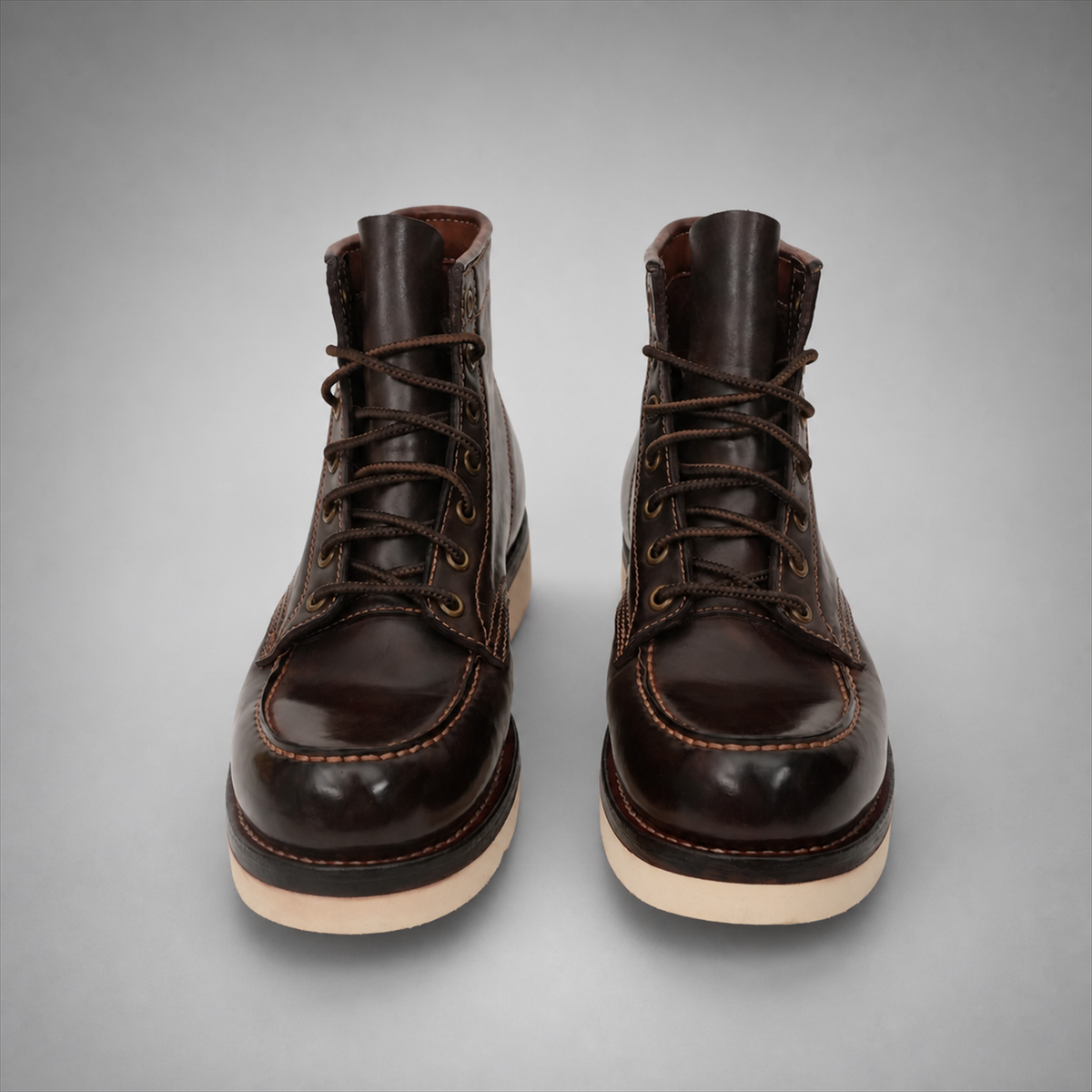 PASCH Railman Moc-Toe Wedge Boot in Coffee Brown Horse Leather