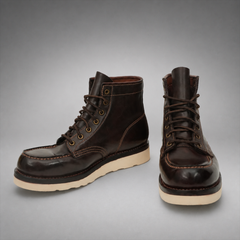 PASCH Railman Moc-Toe Wedge Boot in Coffee Brown Horse Leather