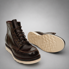 PASCH Railman Moc-Toe Wedge Boot in Coffee Brown Horse Leather