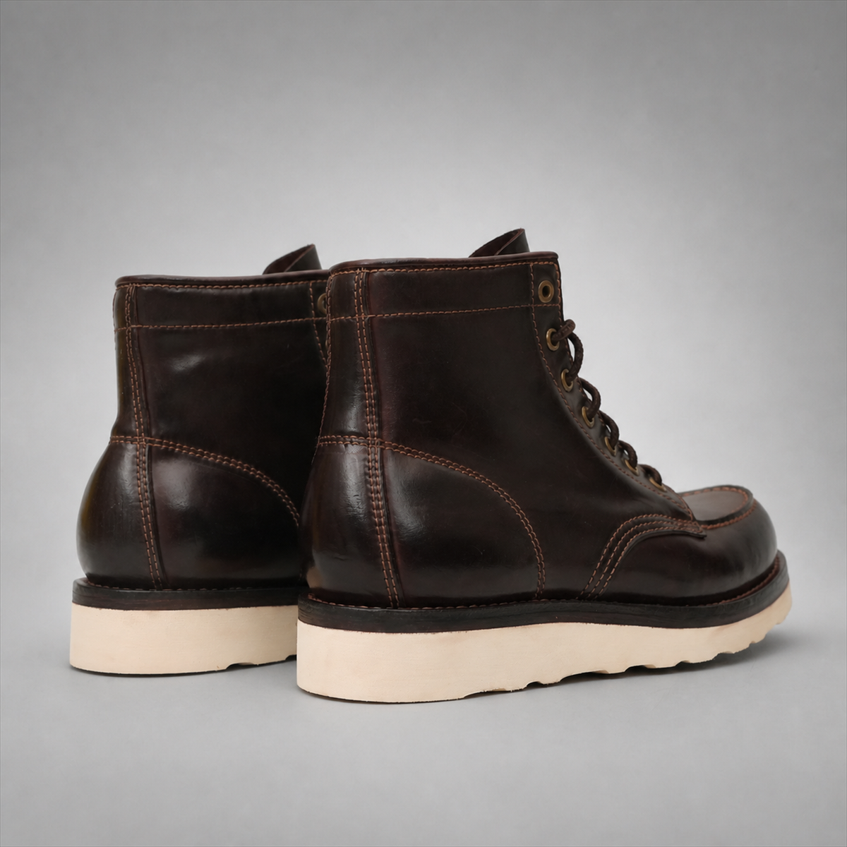 PASCH Railman Moc-Toe Wedge Boot in Coffee Brown Horse Leather