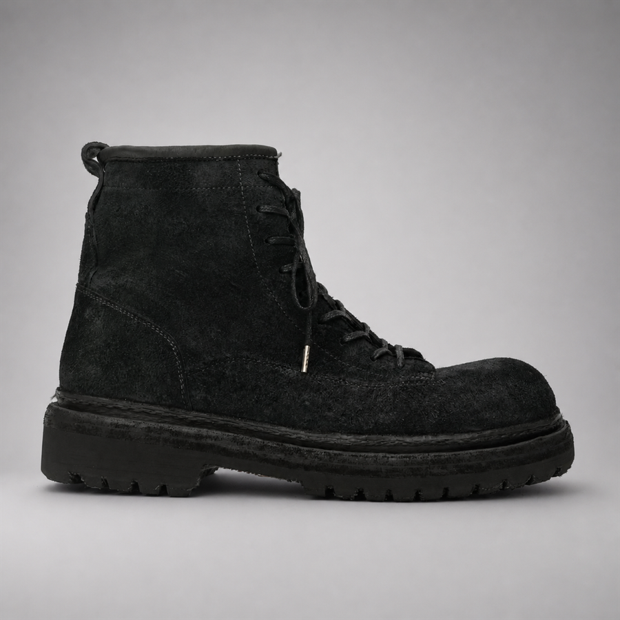 PASCH Quarry Cap-Toe Service Boot in Black Gray Leather, side view