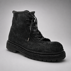 PASCH Quarry Cap-Toe Service Boot in Black Gray Leather