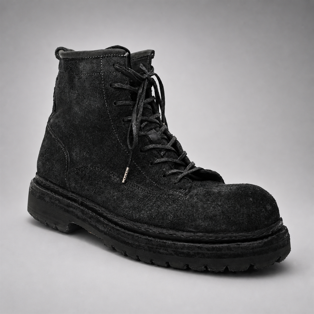 PASCH Quarry Cap-Toe Service Boot in Black Gray Leather