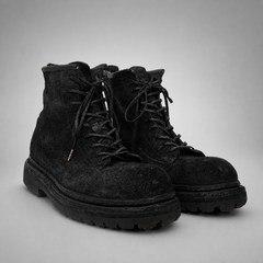 PASCH Quarry Cap-Toe Service Boot in Black Gray Leather