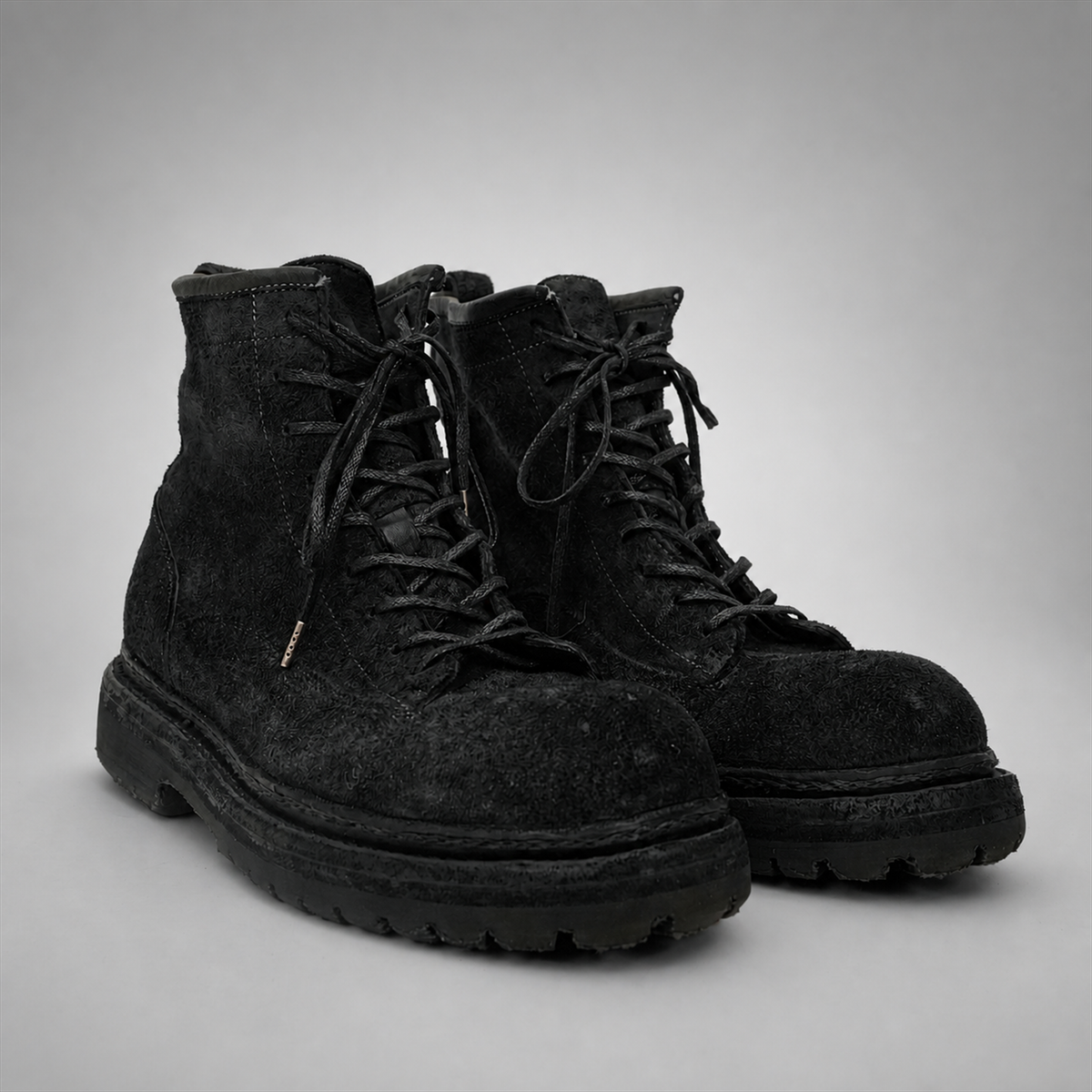 PASCH Quarry Cap-Toe Service Boot in Black Gray Leather