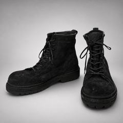 PASCH Quarry Cap-Toe Service Boot in Black Gray Leather
