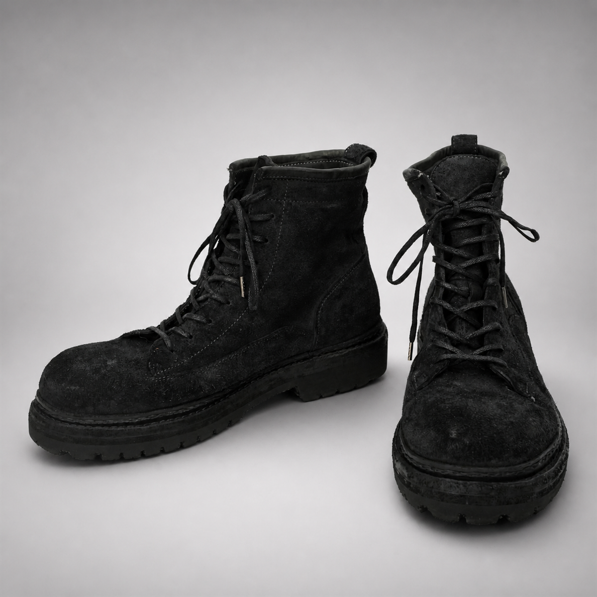 PASCH Quarry Cap-Toe Service Boot in Black Gray Leather
