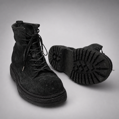 PASCH Quarry Cap-Toe Service Boot in Black Gray Leather