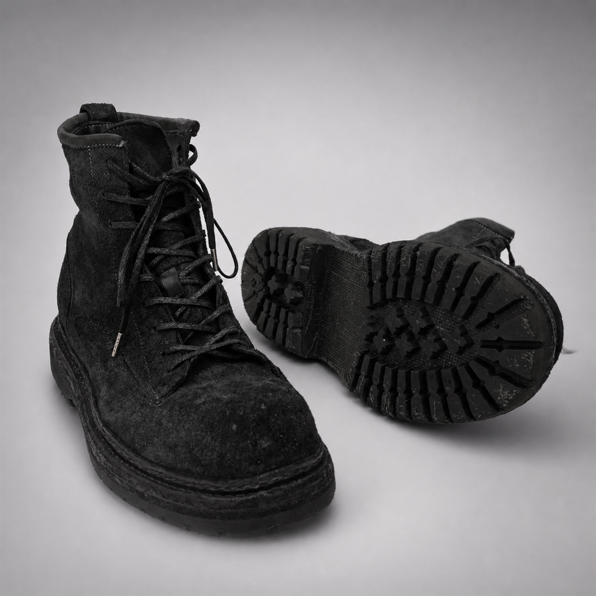 PASCH Quarry Cap-Toe Service Boot in Black Gray Leather