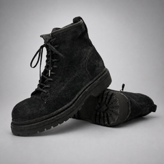 PASCH Quarry Cap-Toe Service Boot in Black Gray Leather