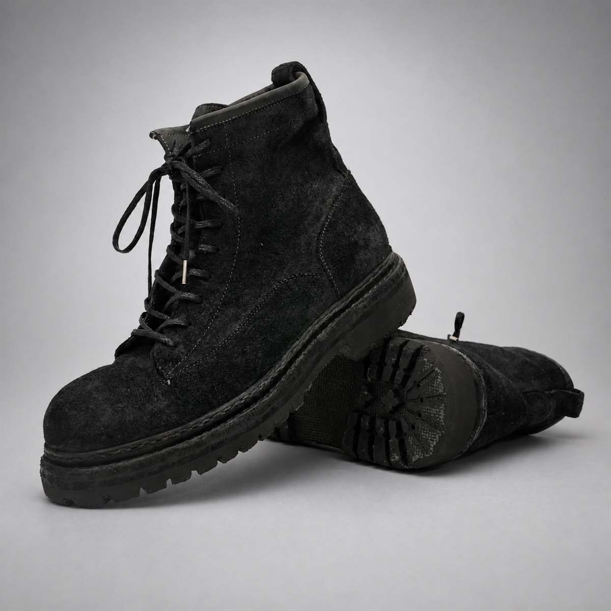 PASCH Quarry Cap-Toe Service Boot in Black Gray Leather