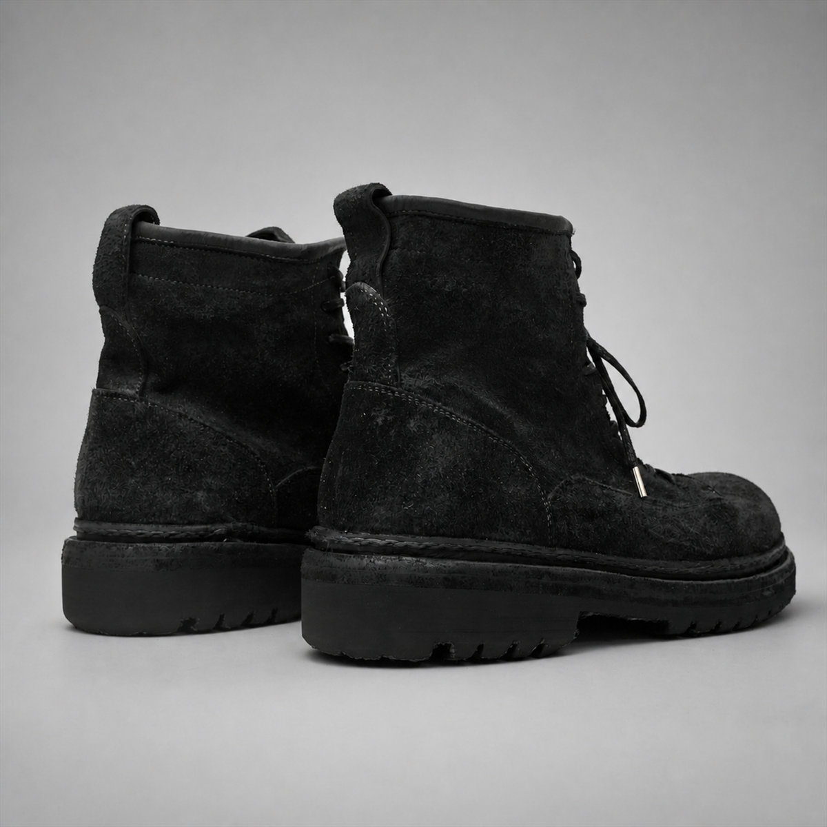 PASCH Quarry Cap-Toe Service Boot in Black Gray Leather
