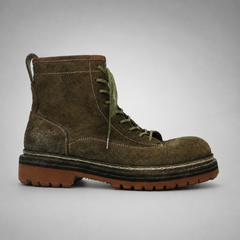 PASCH Quarry Cap-Toe Service Boot in Dark Khaki Leather, side view