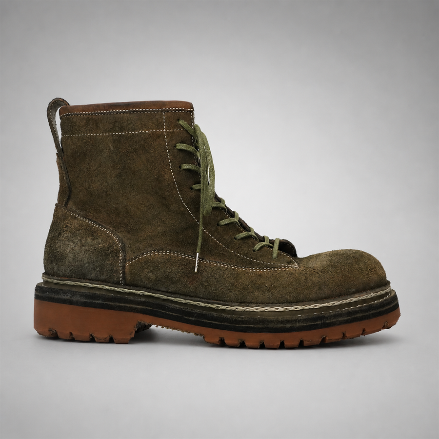PASCH Quarry Cap-Toe Service Boot in Dark Khaki Leather, side view