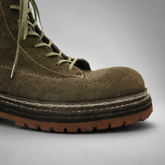 PASCH Quarry Cap-Toe Service Boot in Dark Khaki Leather