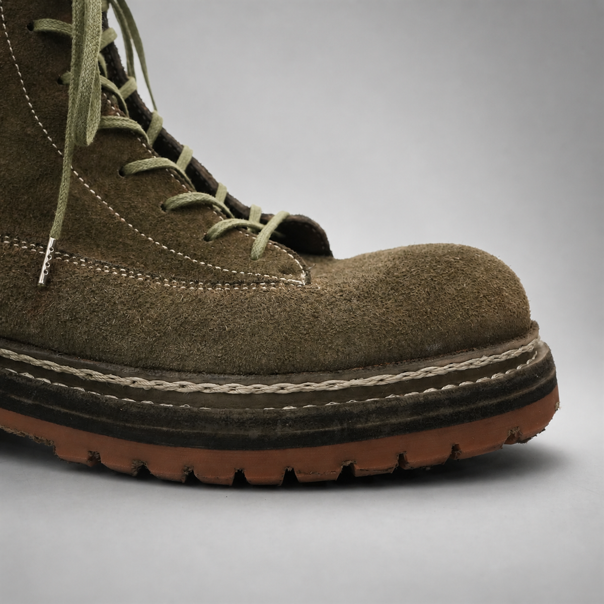 PASCH Quarry Cap-Toe Service Boot in Dark Khaki Leather