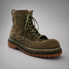 PASCH Quarry Cap-Toe Service Boot in Dark Khaki Leather