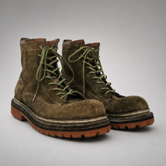 PASCH Quarry Cap-Toe Service Boot in Dark Khaki Leather
