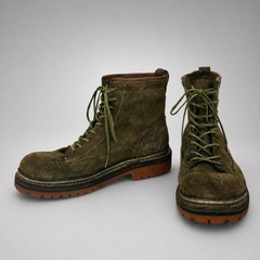 PASCH Quarry Cap-Toe Service Boot in Dark Khaki Leather