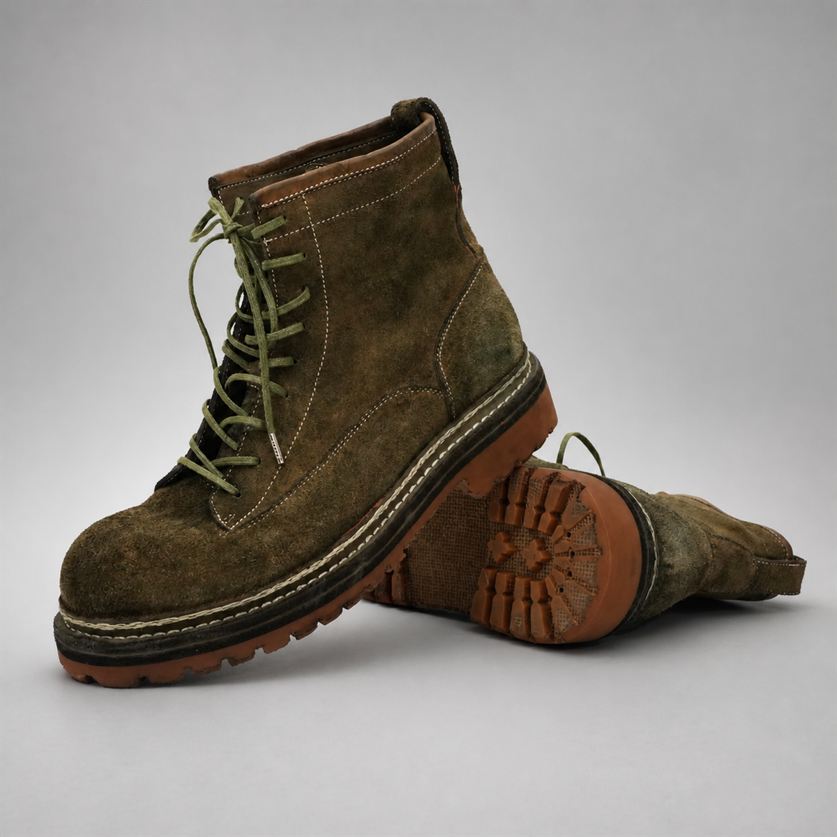 PASCH Quarry Cap-Toe Service Boot in Dark Khaki Leather