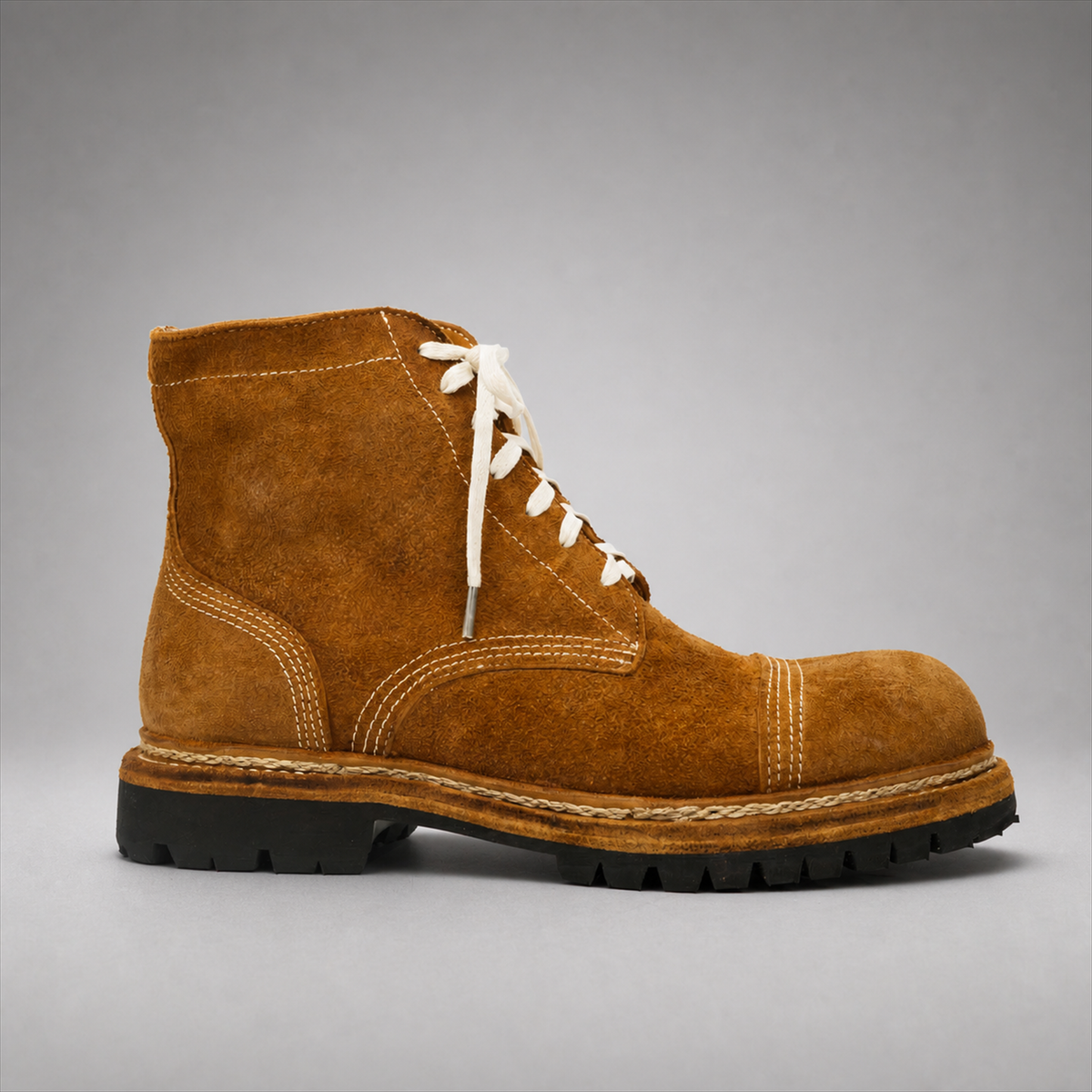 PASCH Hawthorne Cap-Toe Service Boot in Rust Brown Leather, side view