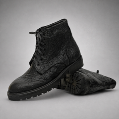 PASCH Blackthorn Textured Service Boot in Black Leather