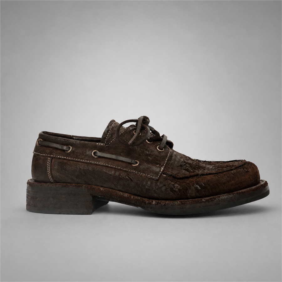PASCH Marlow Boat Shoe in Coffee Brown Roughout Shell Cordovan, side view