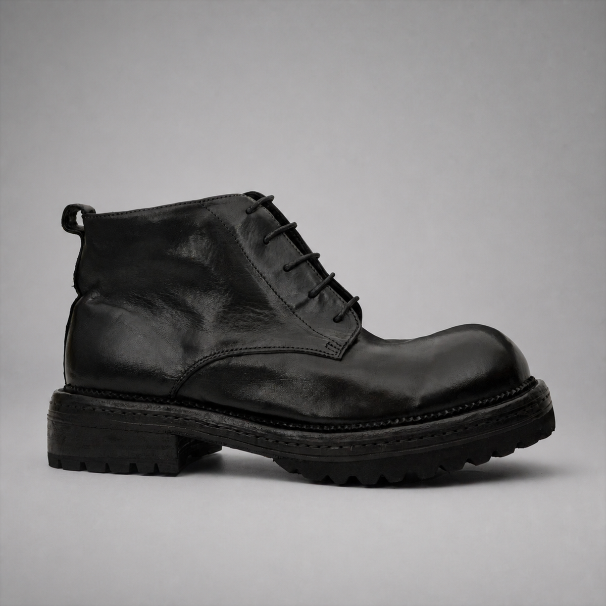 PASCH Granite Cap-Toe Service Boot in Black Leather, side view