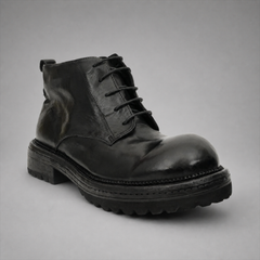 PASCH Granite Cap-Toe Service Boot in Black Leather