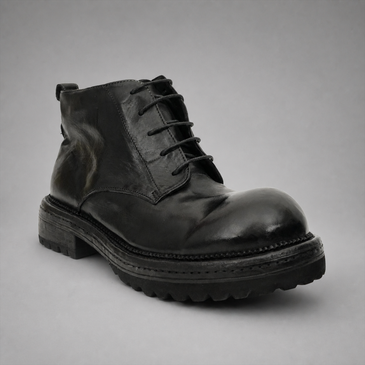 PASCH Granite Cap-Toe Service Boot in Black Leather