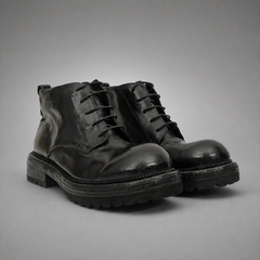 PASCH Granite Cap-Toe Service Boot in Black Leather