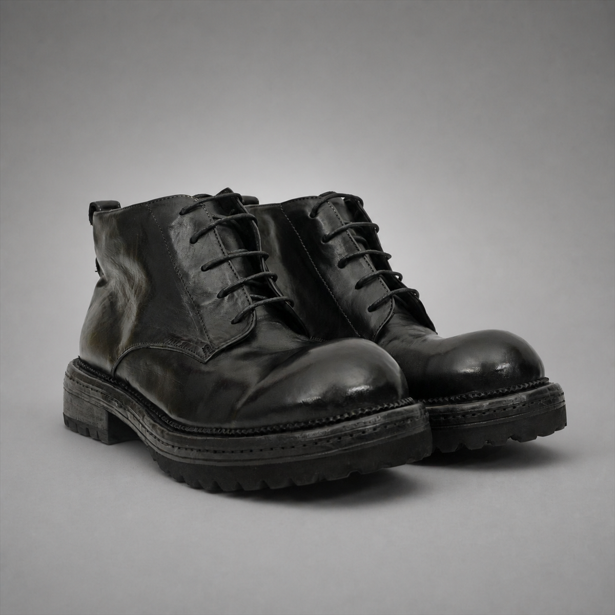 PASCH Granite Cap-Toe Service Boot in Black Leather