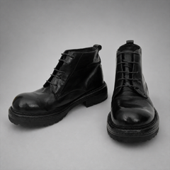 PASCH Granite Cap-Toe Service Boot in Black Leather