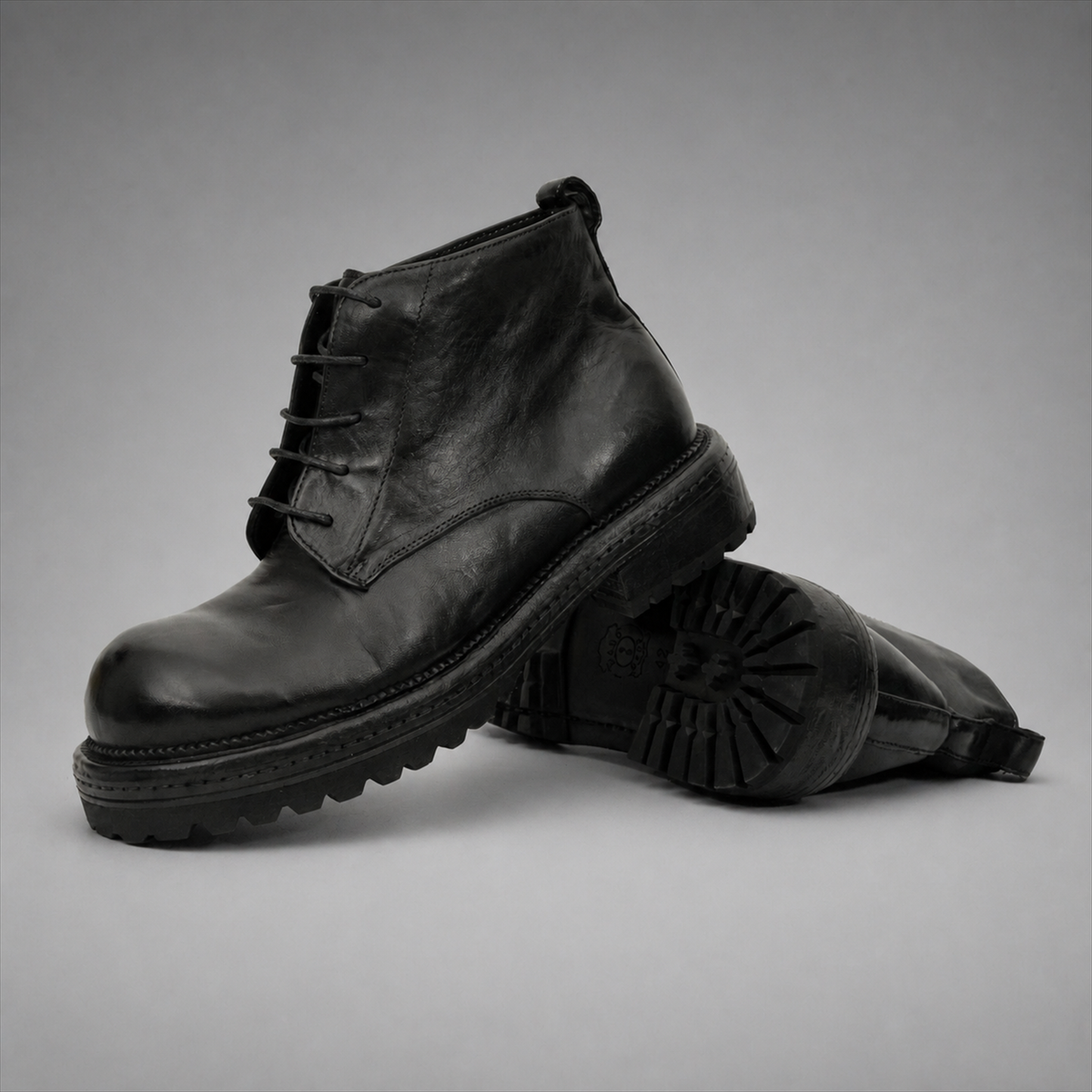 PASCH Granite Cap-Toe Service Boot in Black Leather