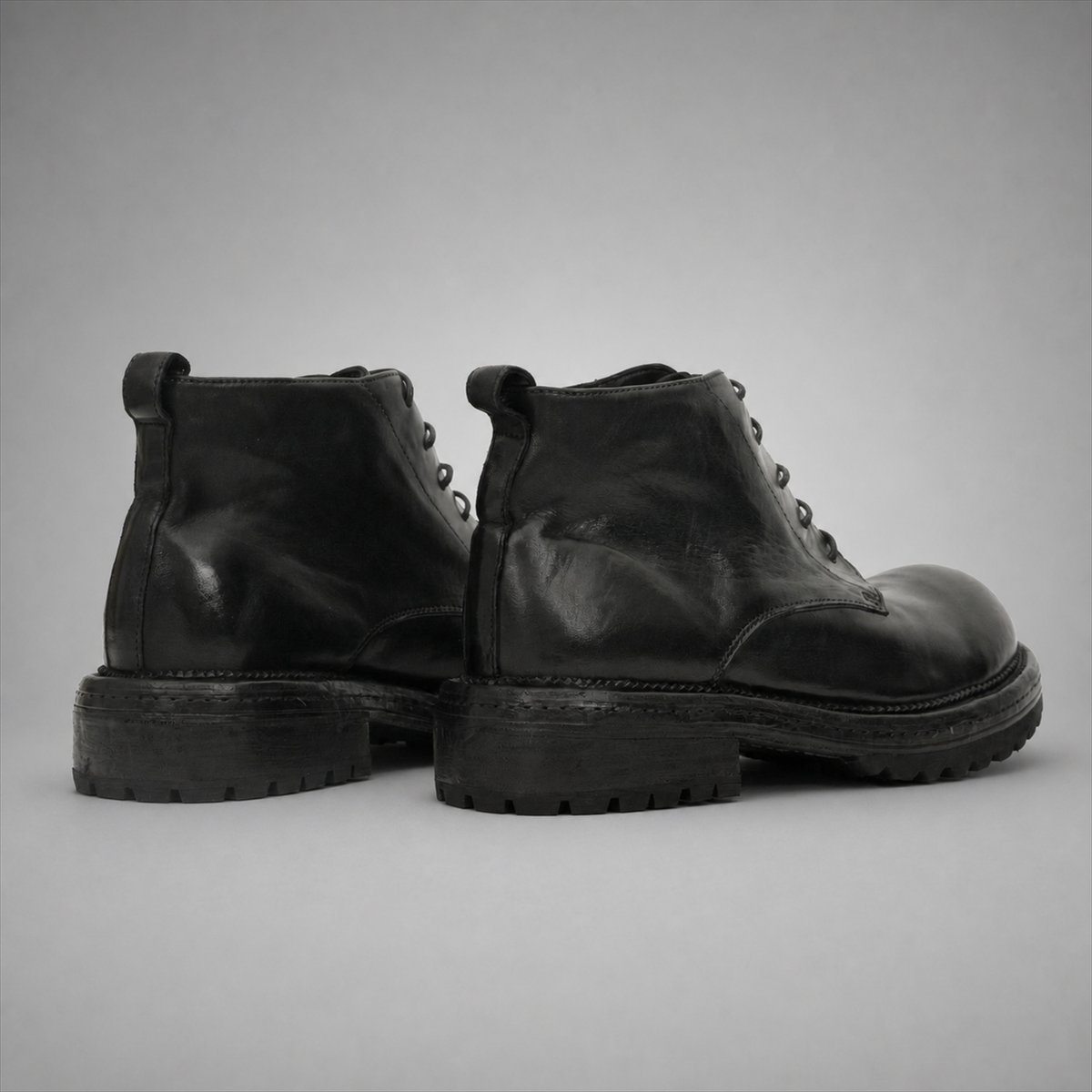 PASCH Granite Cap-Toe Service Boot in Black Leather