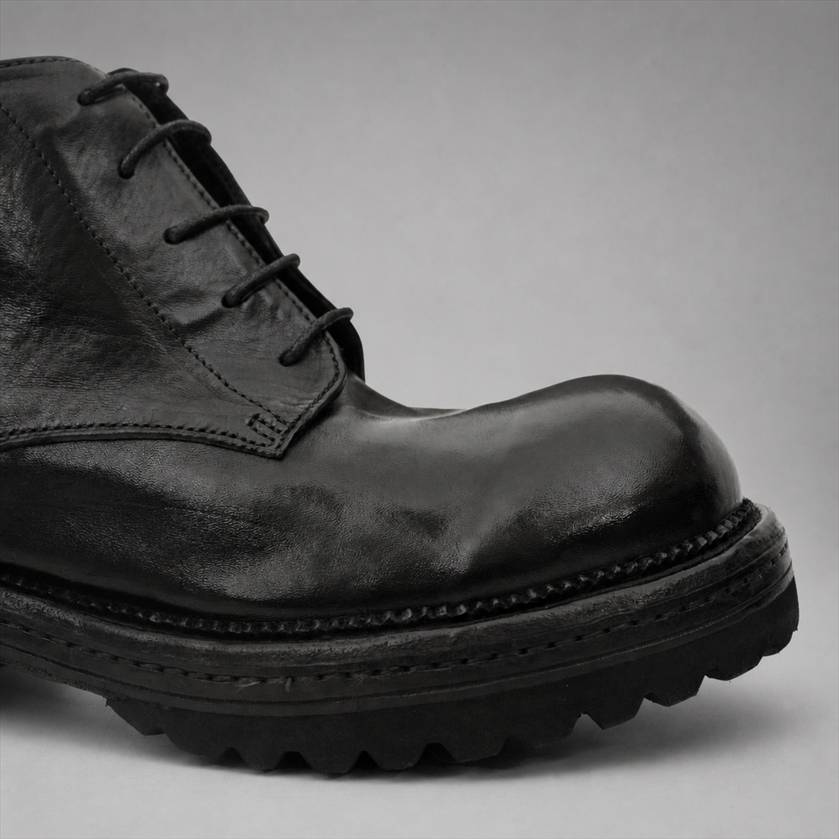 PASCH Granite Cap-Toe Service Boot in Black Leather