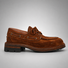 PASCH Mariner Boat Shoe in Brown Roughout Shell Cordovan, side view