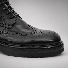 PASCH Beaumont Wingtip Boot in Black Water-Washed Leather