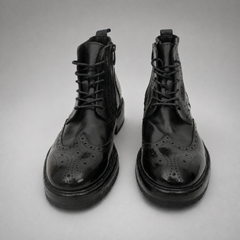 PASCH Beaumont Wingtip Boot in Black Water-Washed Leather
