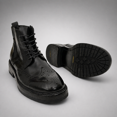 PASCH Beaumont Wingtip Boot in Black Water-Washed Leather