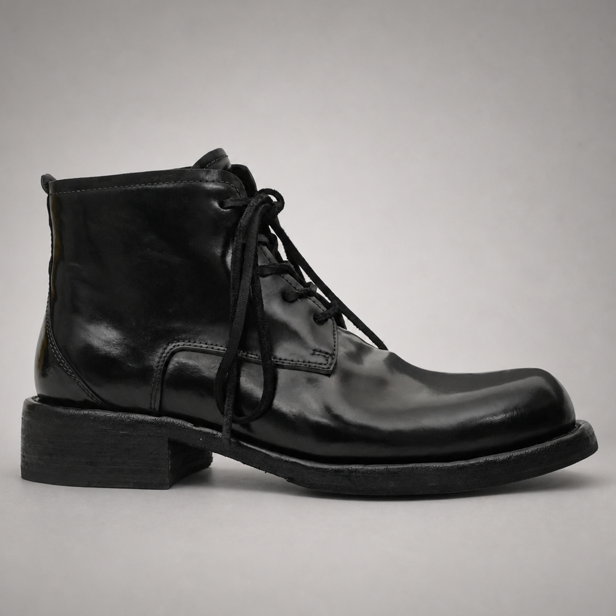 PASCH Stanton Plain-Toe Service Boot in Black Shell Cordovan, side view
