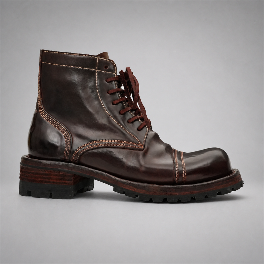 PASCH Bastion Cap-Toe Service Boot in Coffee Brown Shell Cordovan, side view