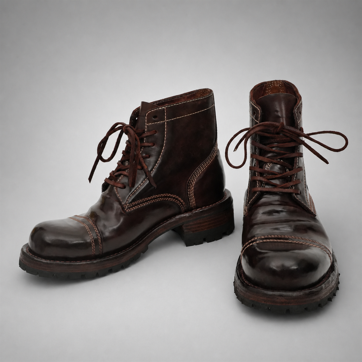 PASCH Bastion Cap-Toe Service Boot in Coffee Brown Shell Cordovan