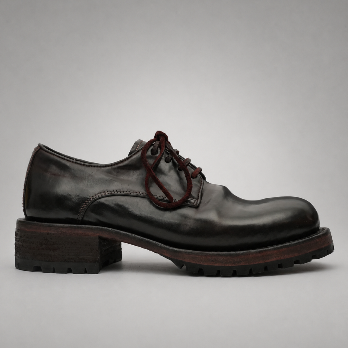 PASCH Hudson Plain-Toe Derby in Coffee Brown Shell Cordovan, side view
