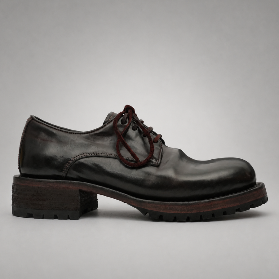 PASCH Hudson Plain-Toe Derby in Coffee Brown Shell Cordovan, side view