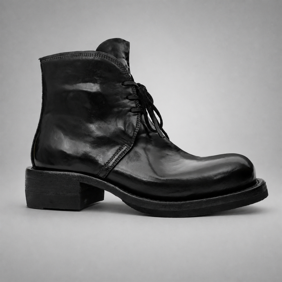 PASCH Mercer Plain-Toe Chukka Boot in Black Shell Cordovan, side view