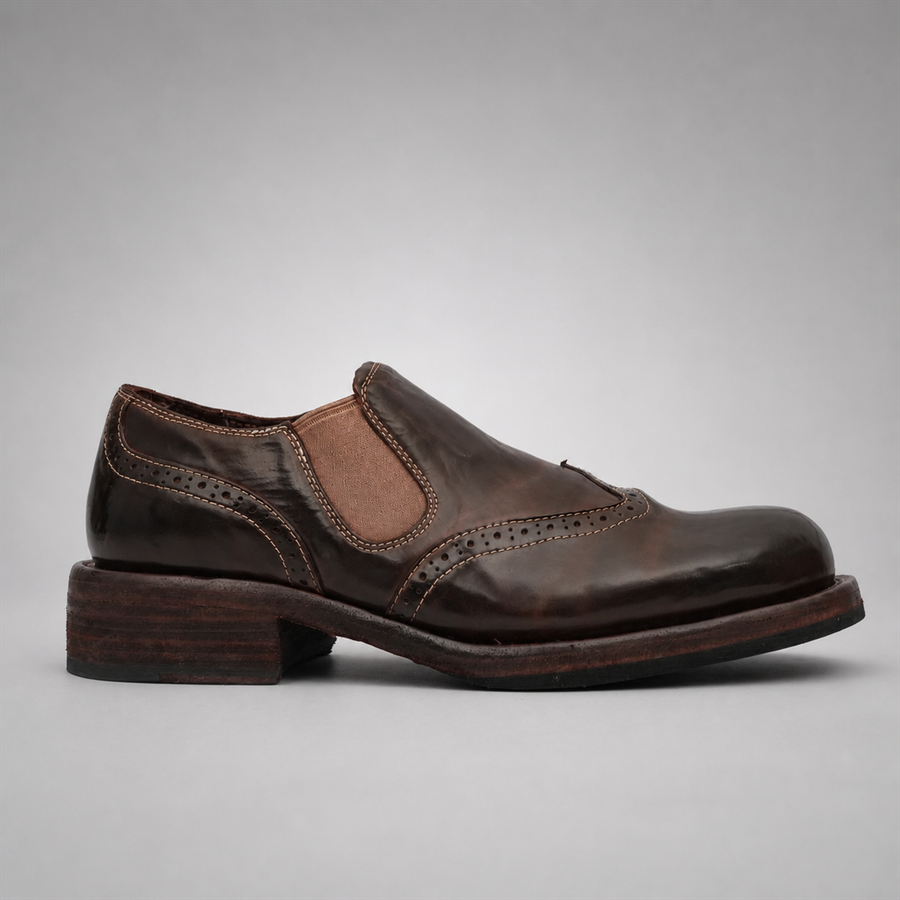 PASCH Rivington Elastic-Side Brogue Shoe in Coffee Brown Shell Cordovan, side view