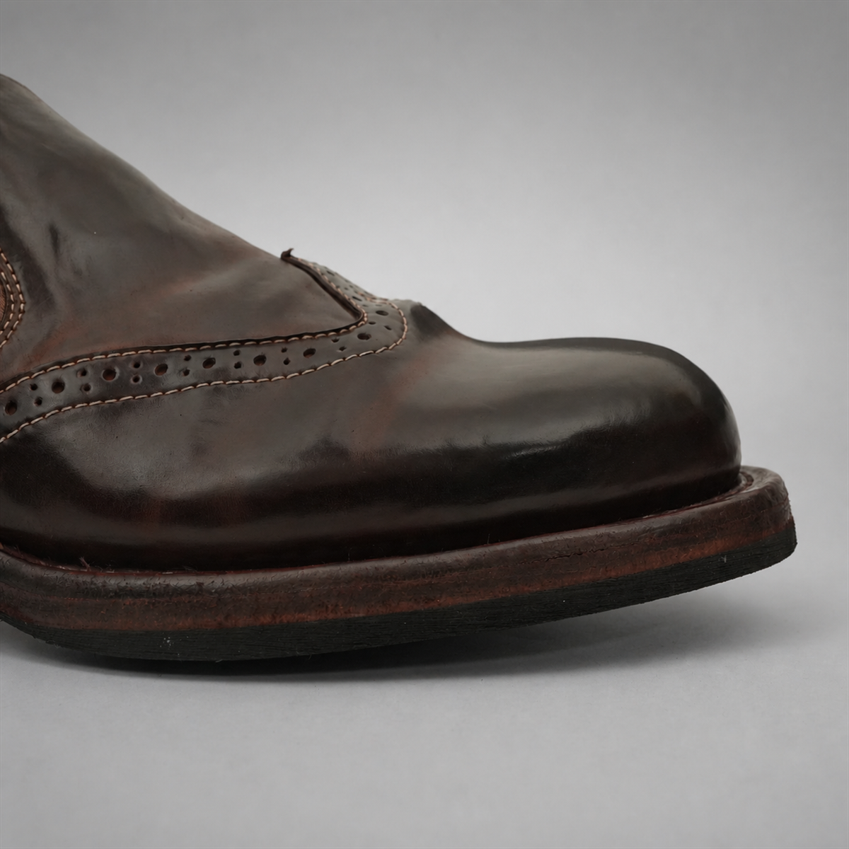 PASCH Rivington Elastic-Side Brogue Shoe in Coffee Brown Shell Cordovan